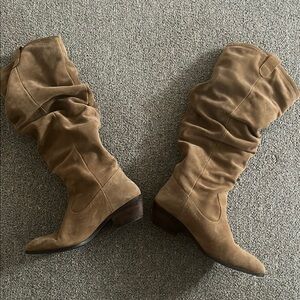 Anthropologie Camel Slouchy Heeled Boots